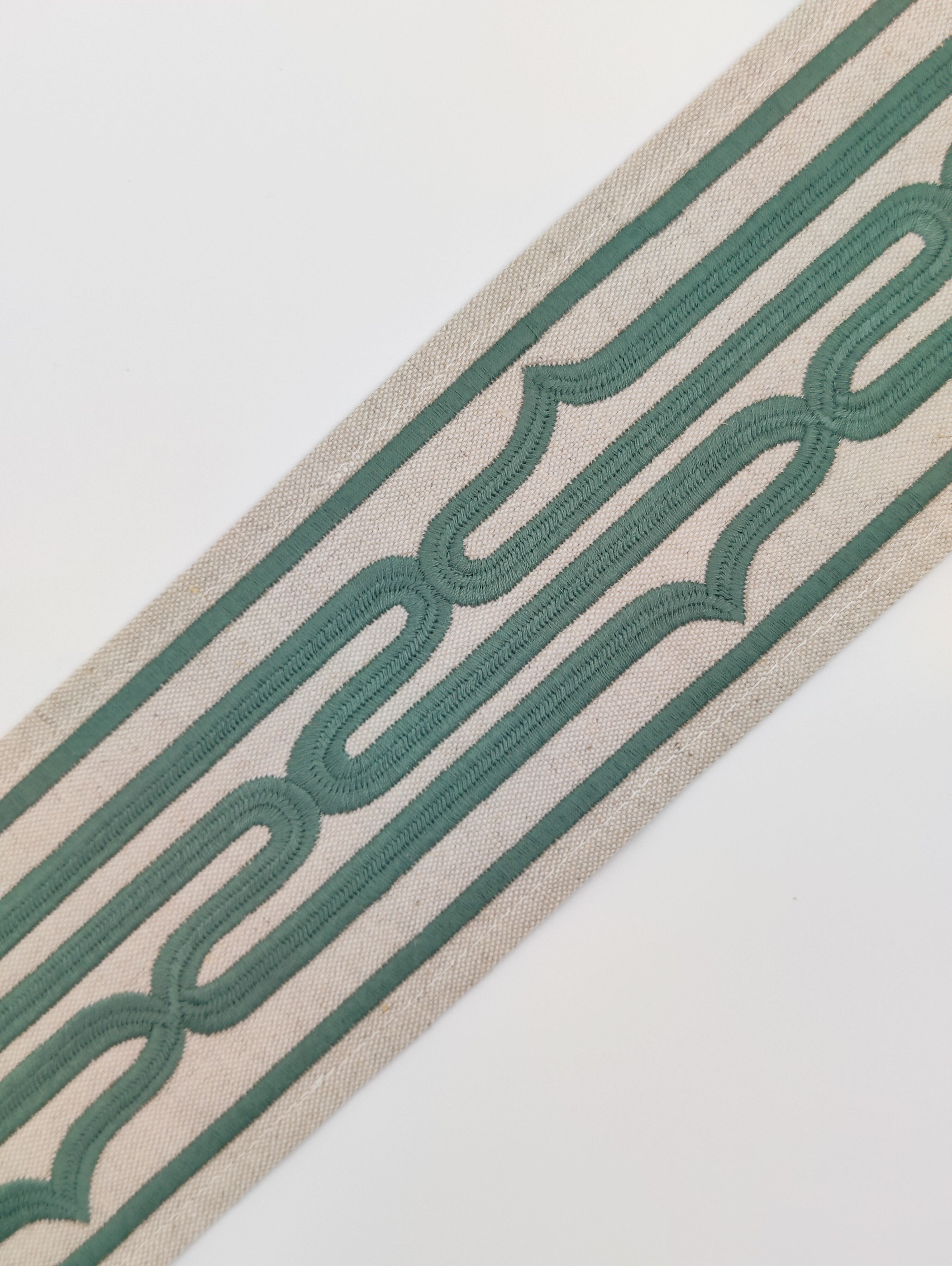 Roman Blinds with Rollo Trim in Celadon Green