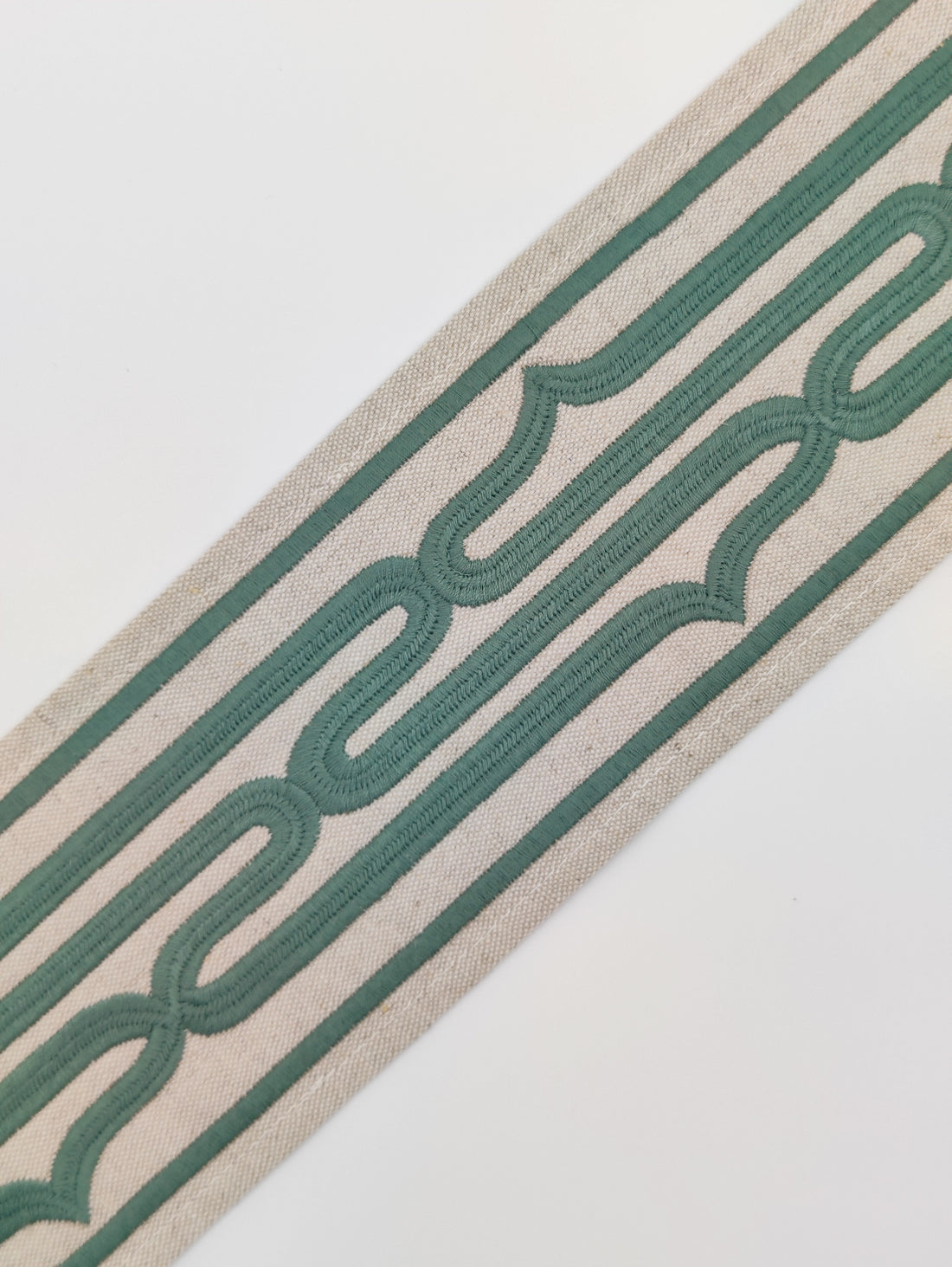 Roman Blinds with Rollo Trim in Celadon Green