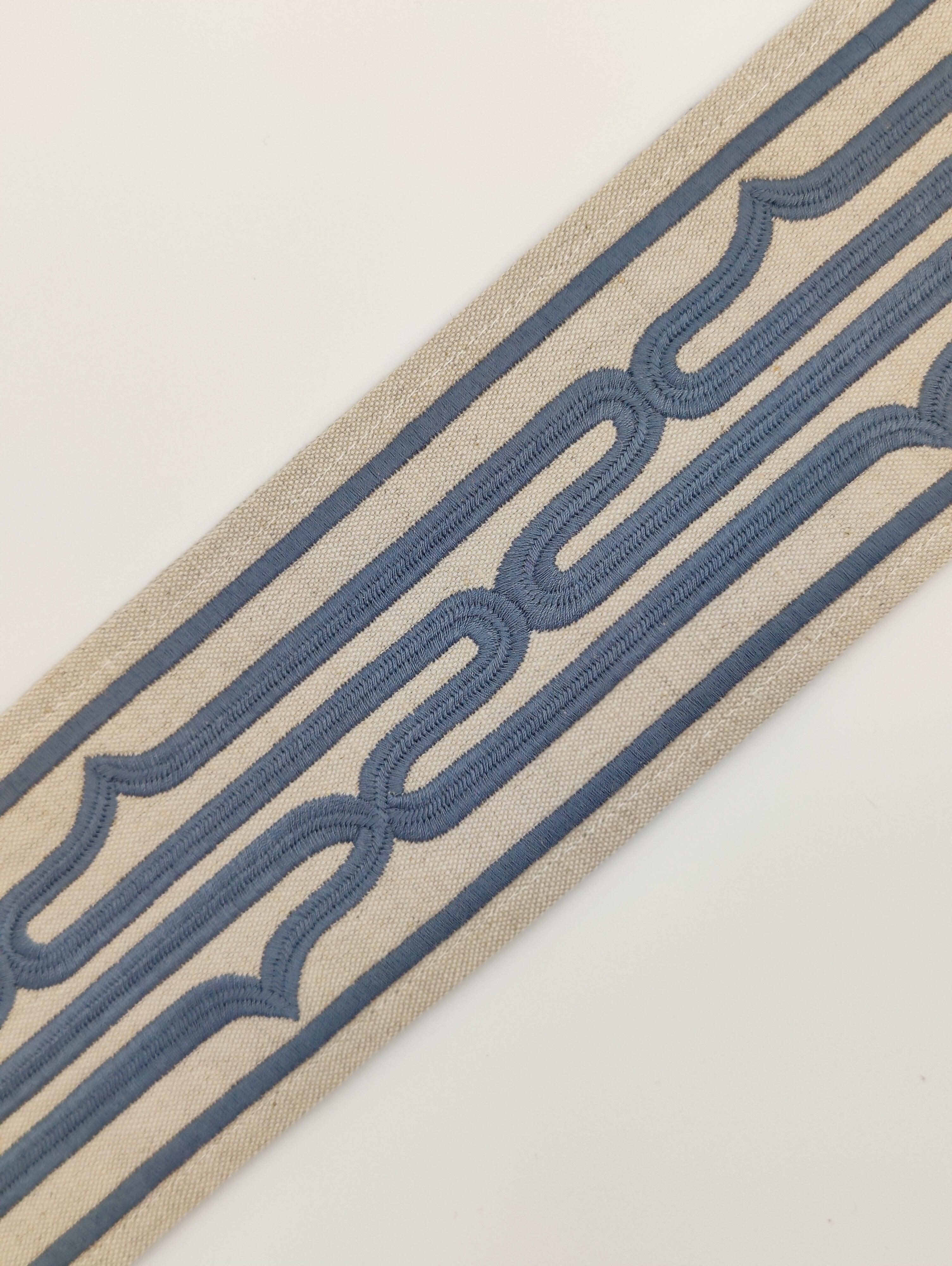 Curtains with Rollo Trim in Squadron Blue