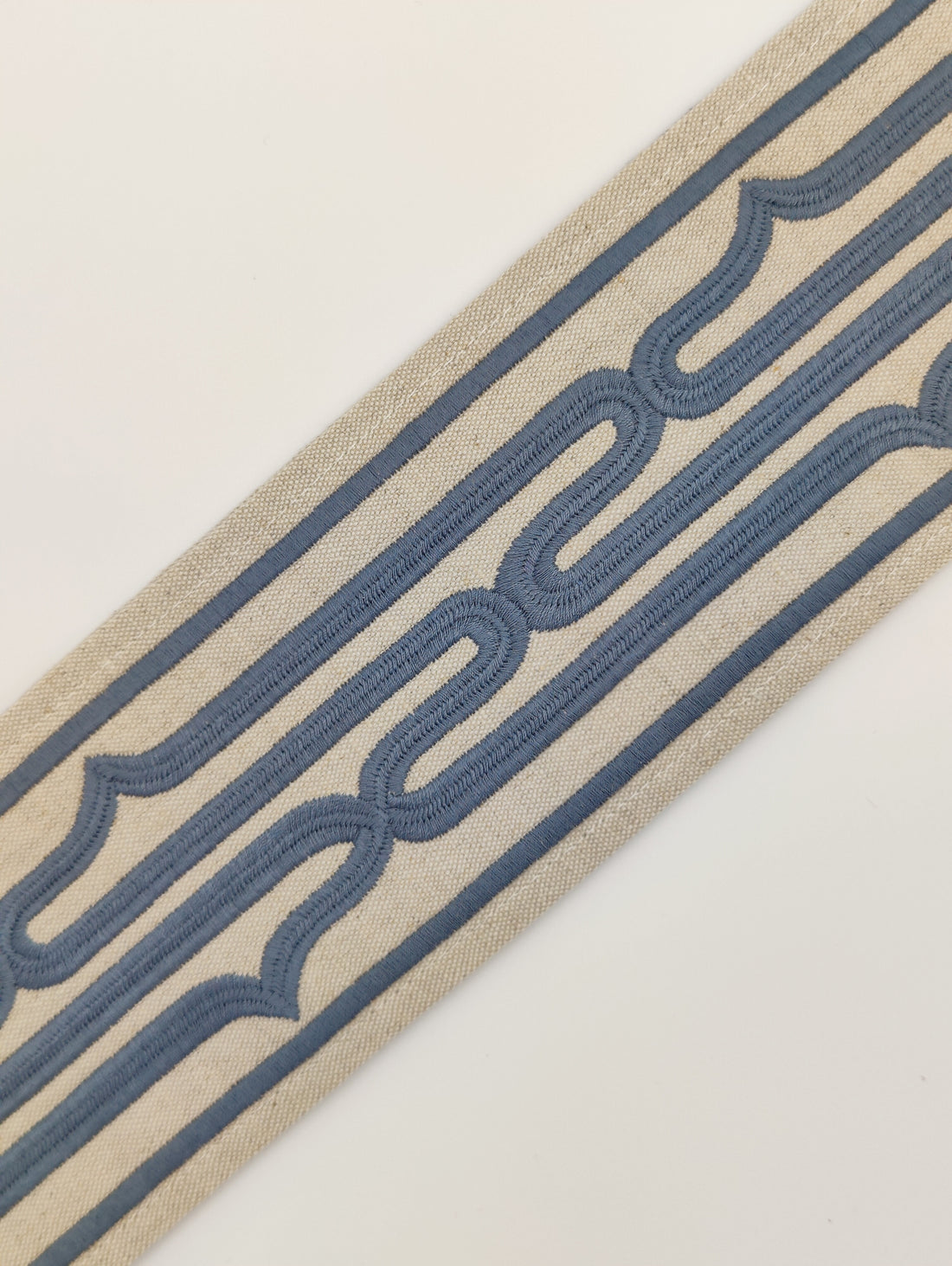 Curtains with Rollo Trim in Squadron Blue