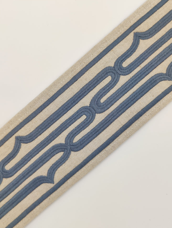 Curtains with Rollo Trim in Squadron Blue