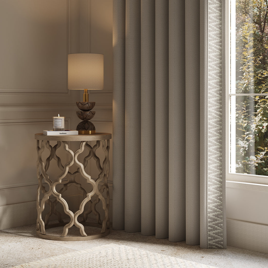 Curtains with YaYa Trim in Nimbus White