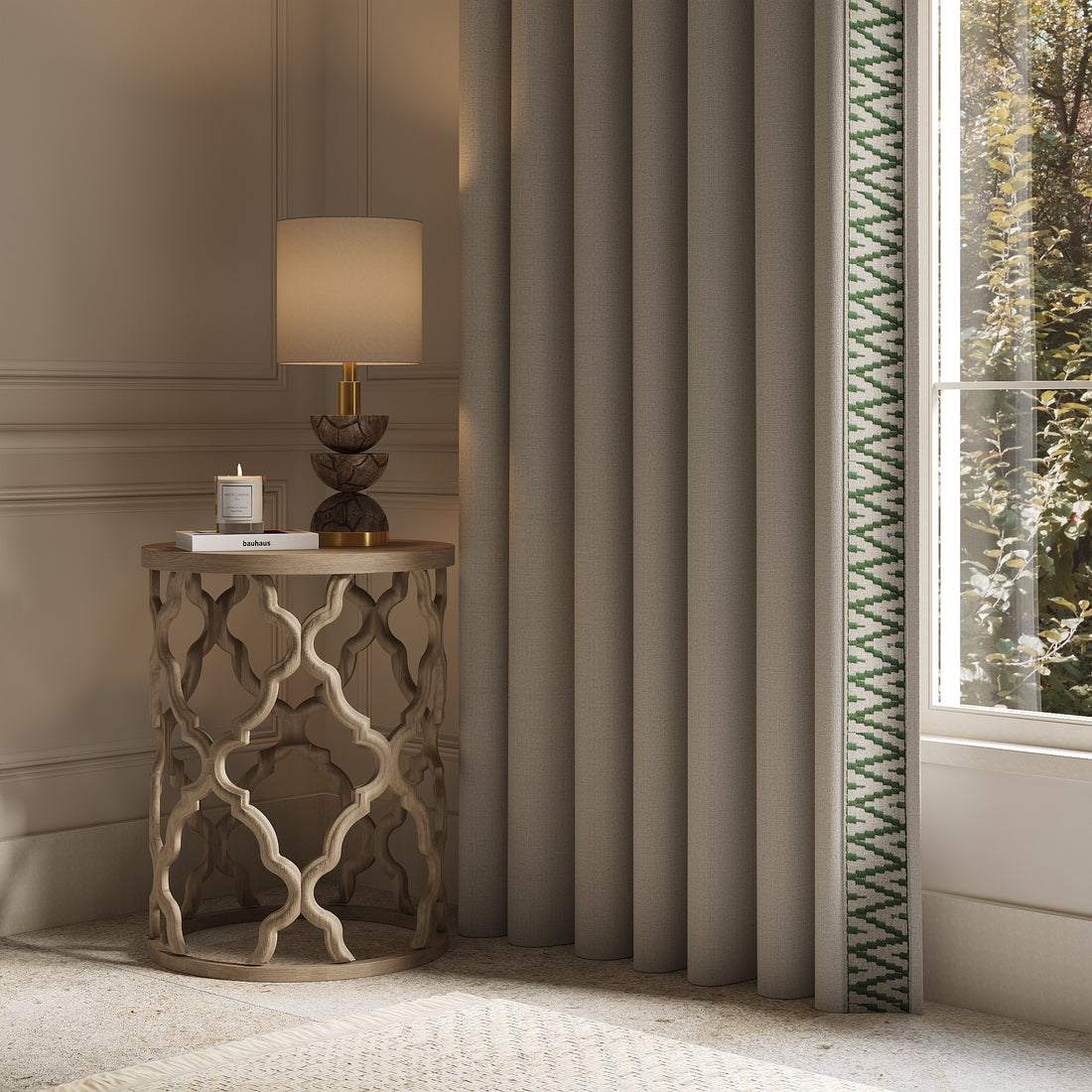 Curtains with Yaya Trim in Celadon Green - Single