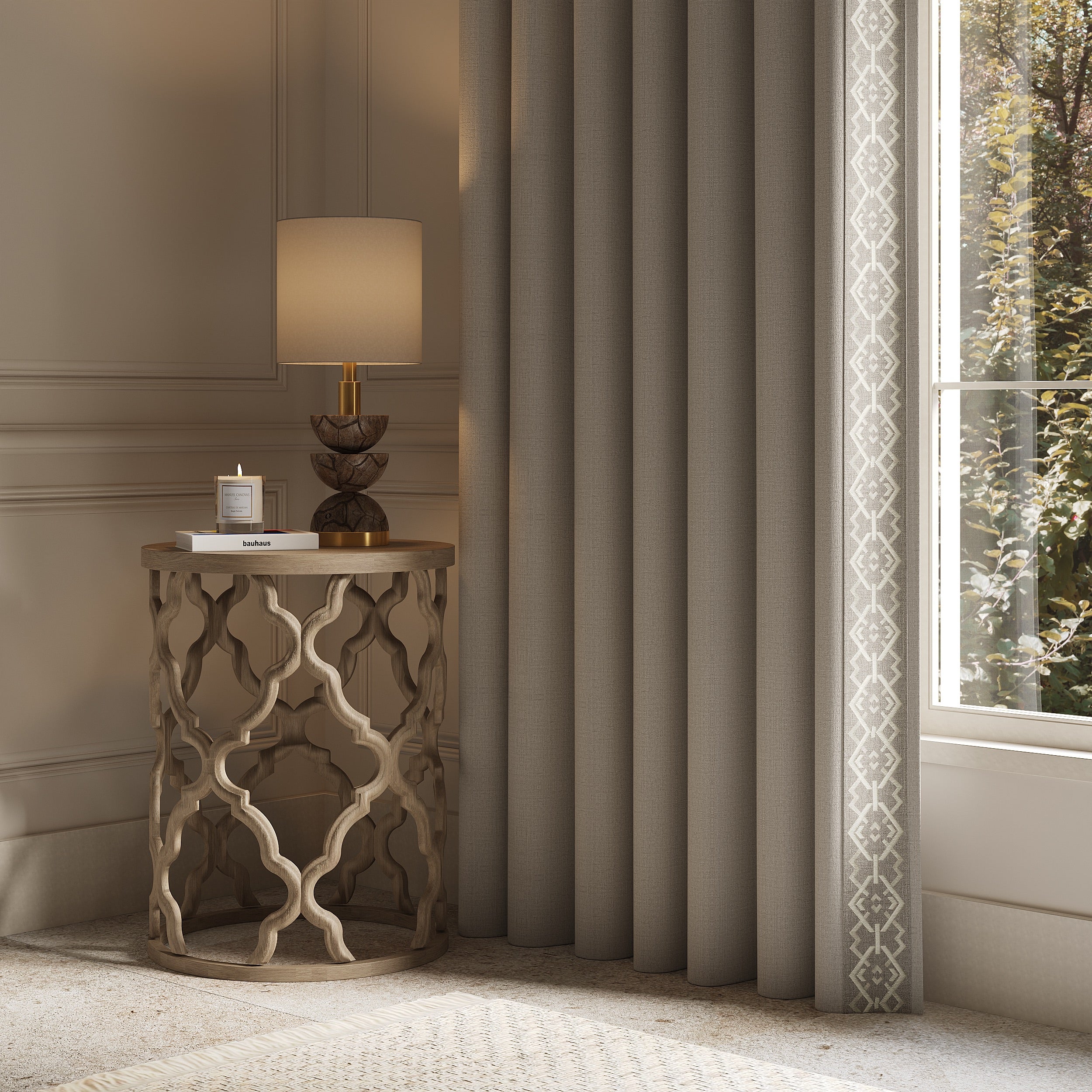 Curtains with Croix Trim in Nimbus White