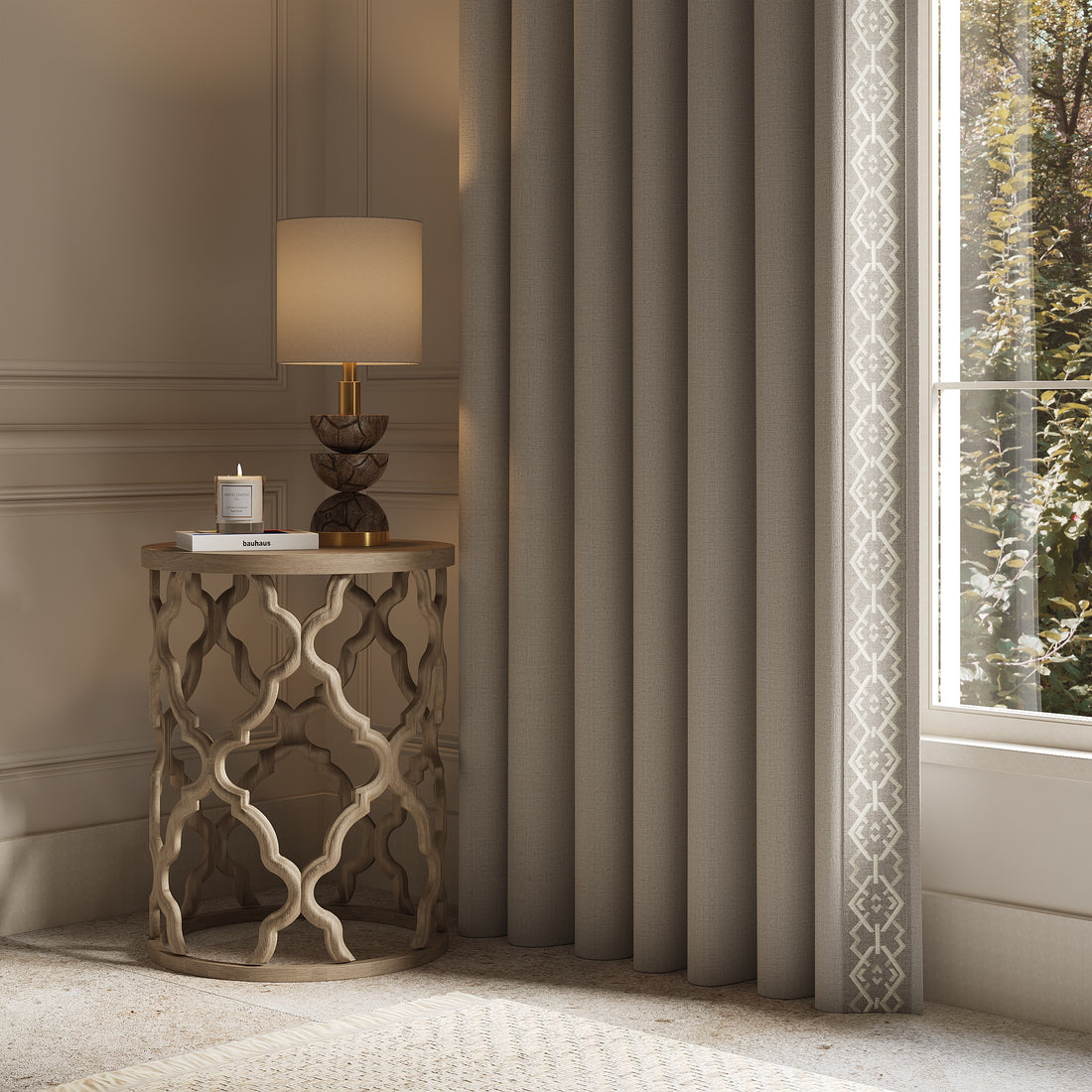 Curtains with Croix Trim in Nimbus White