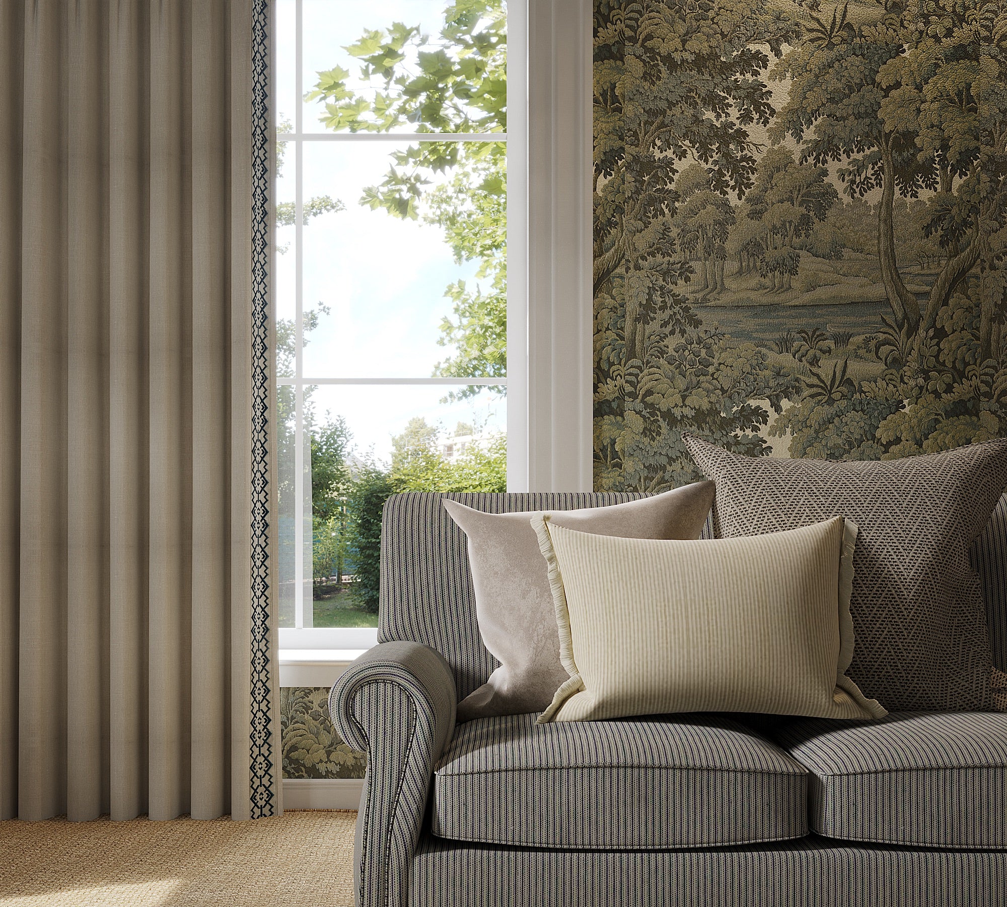 Curtains with Croix Trim in Squadron Blue - Single