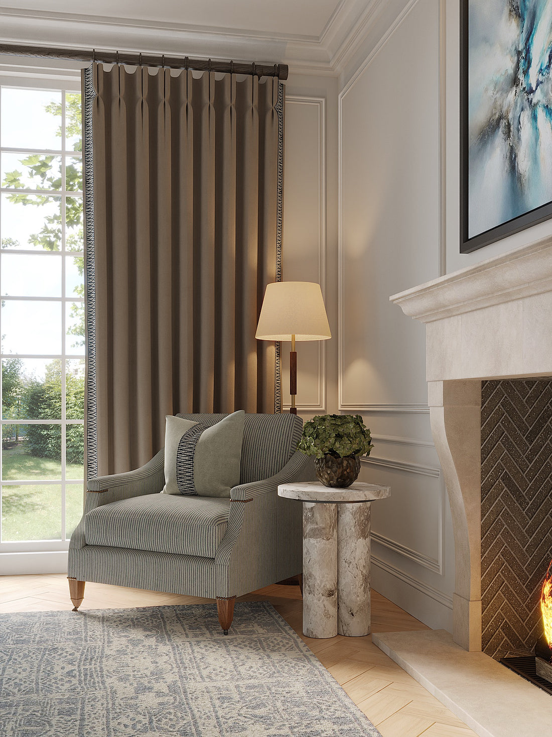 Curtains with YaYa Trim in Squadron Blue - Single