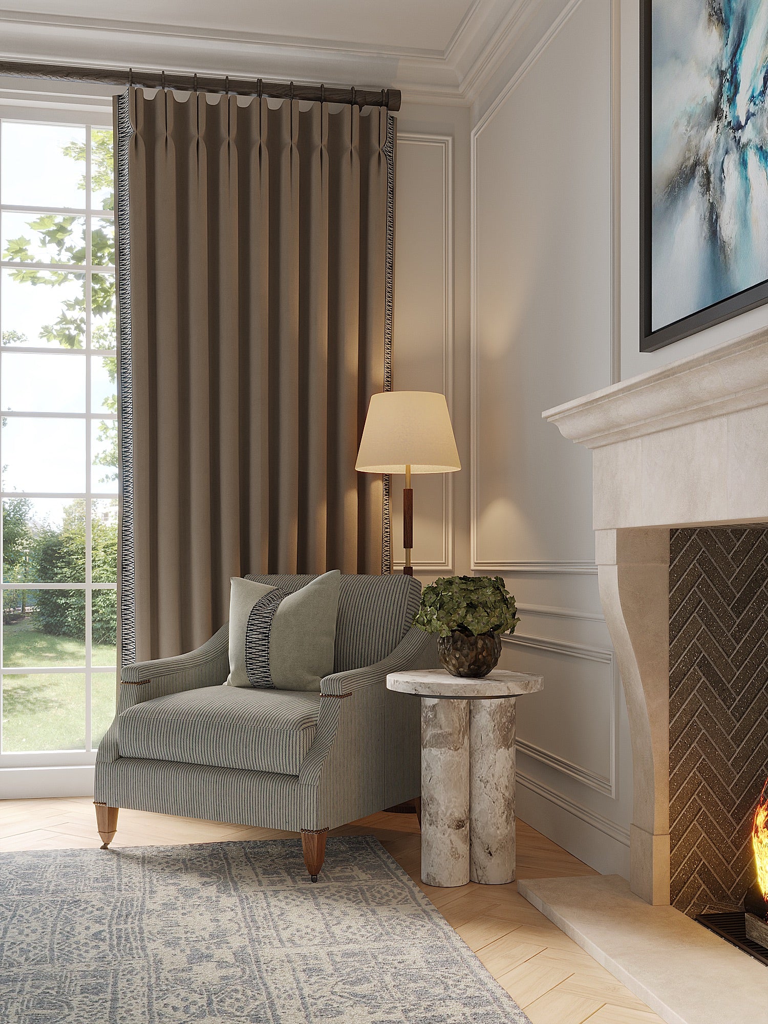 Curtains with YaYa Trim in Squadron Blue