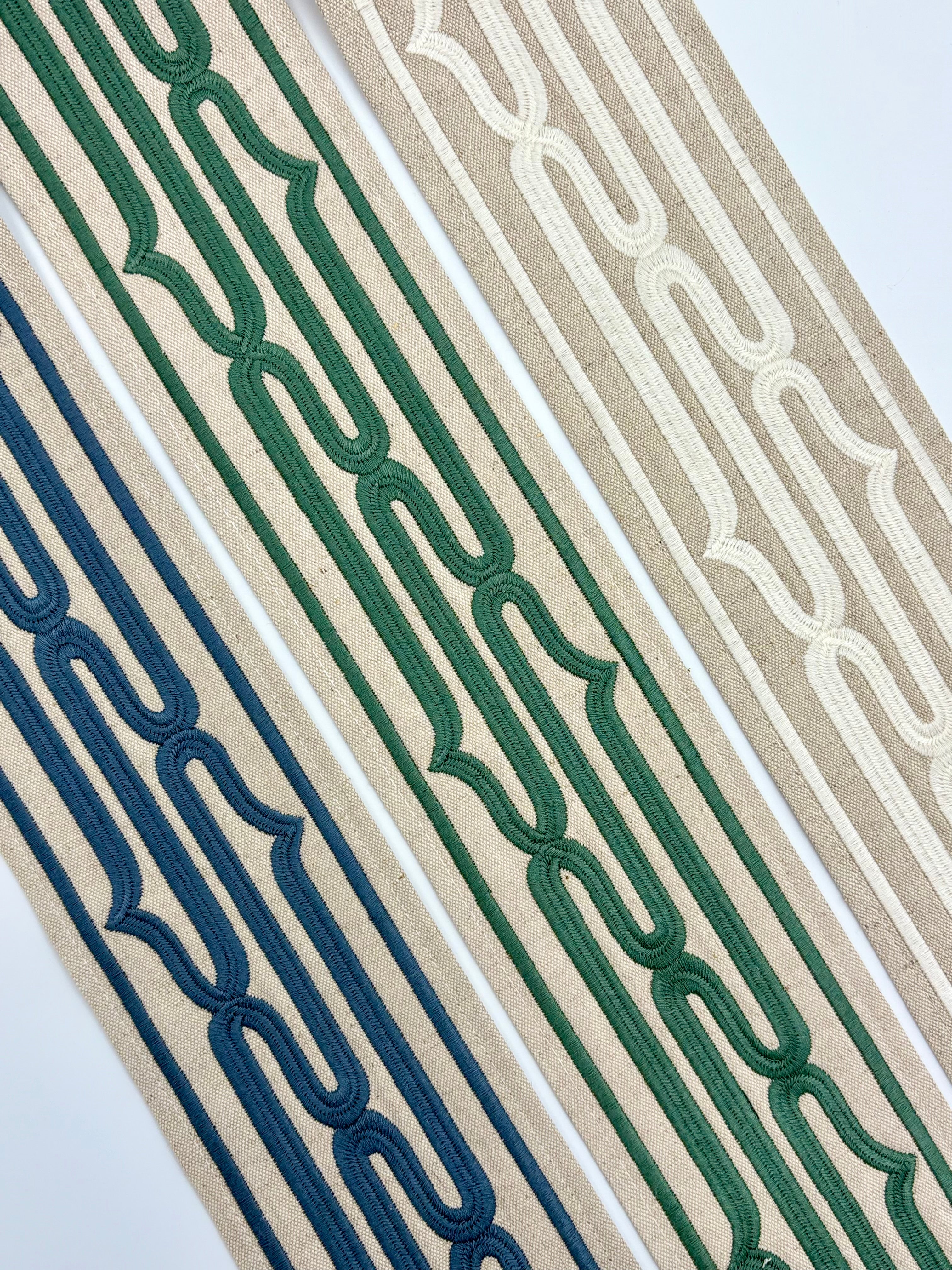 Curtains with Rollo Trim in Celadon Green