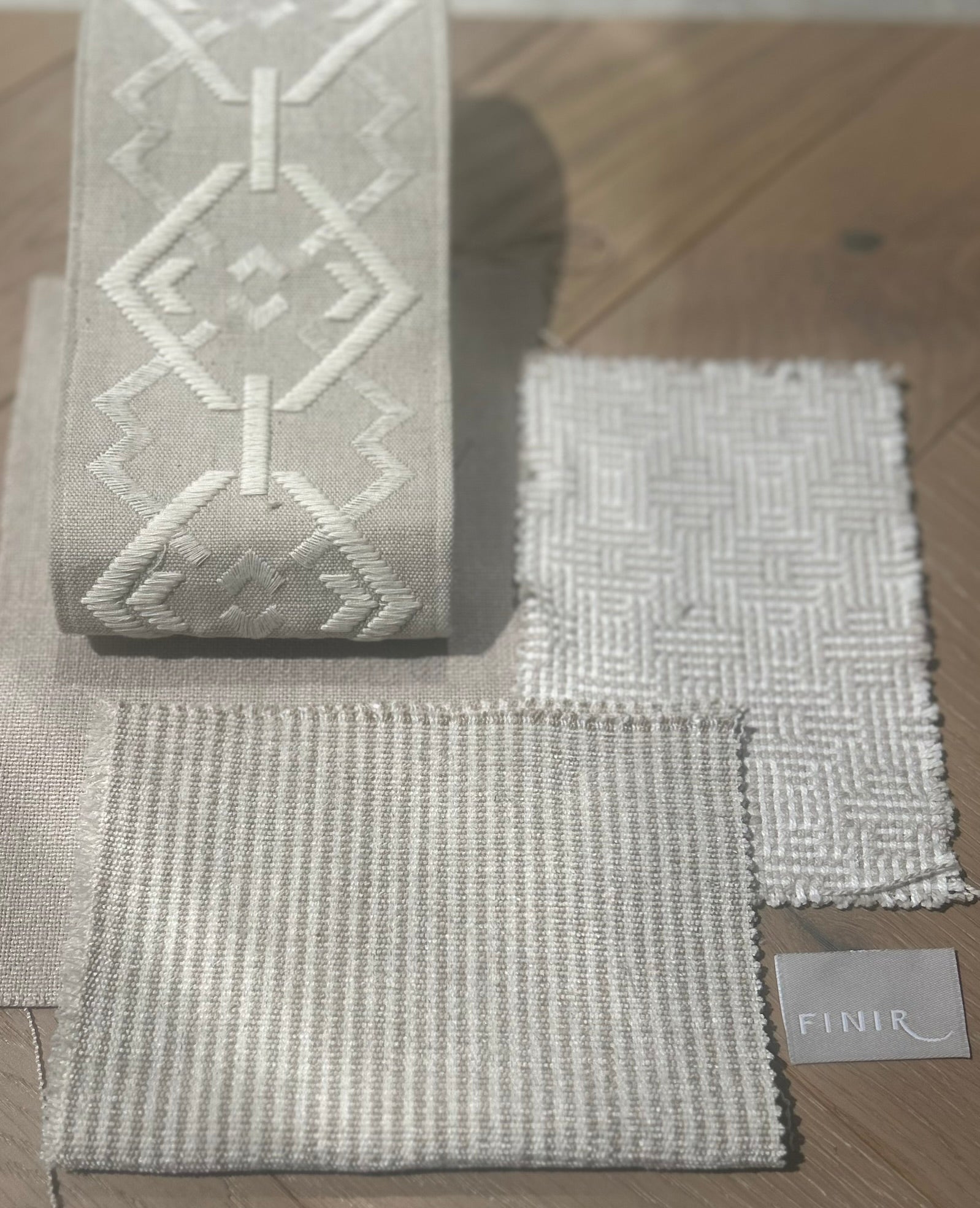 Roman Blinds with Croix Trim in Nimbus White