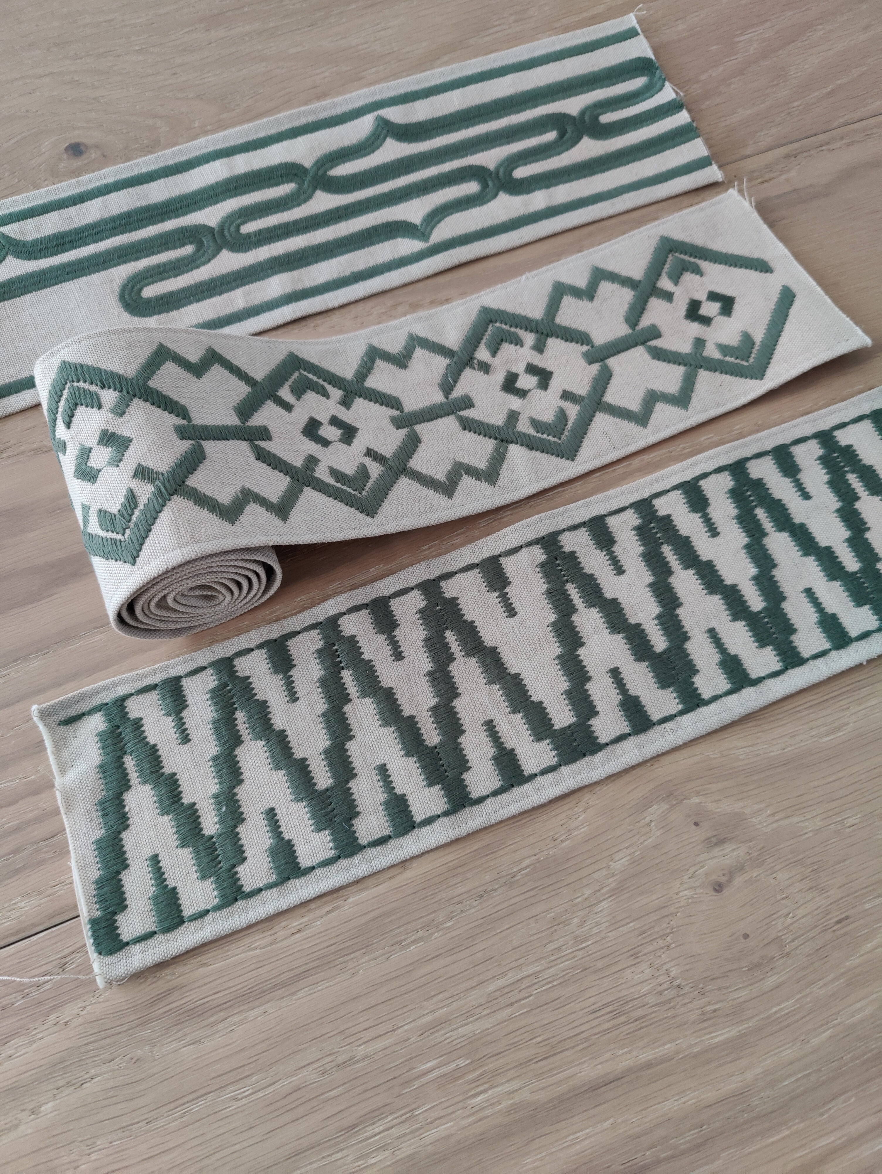 Curtains with Croix Trim in Celadon Green - Single