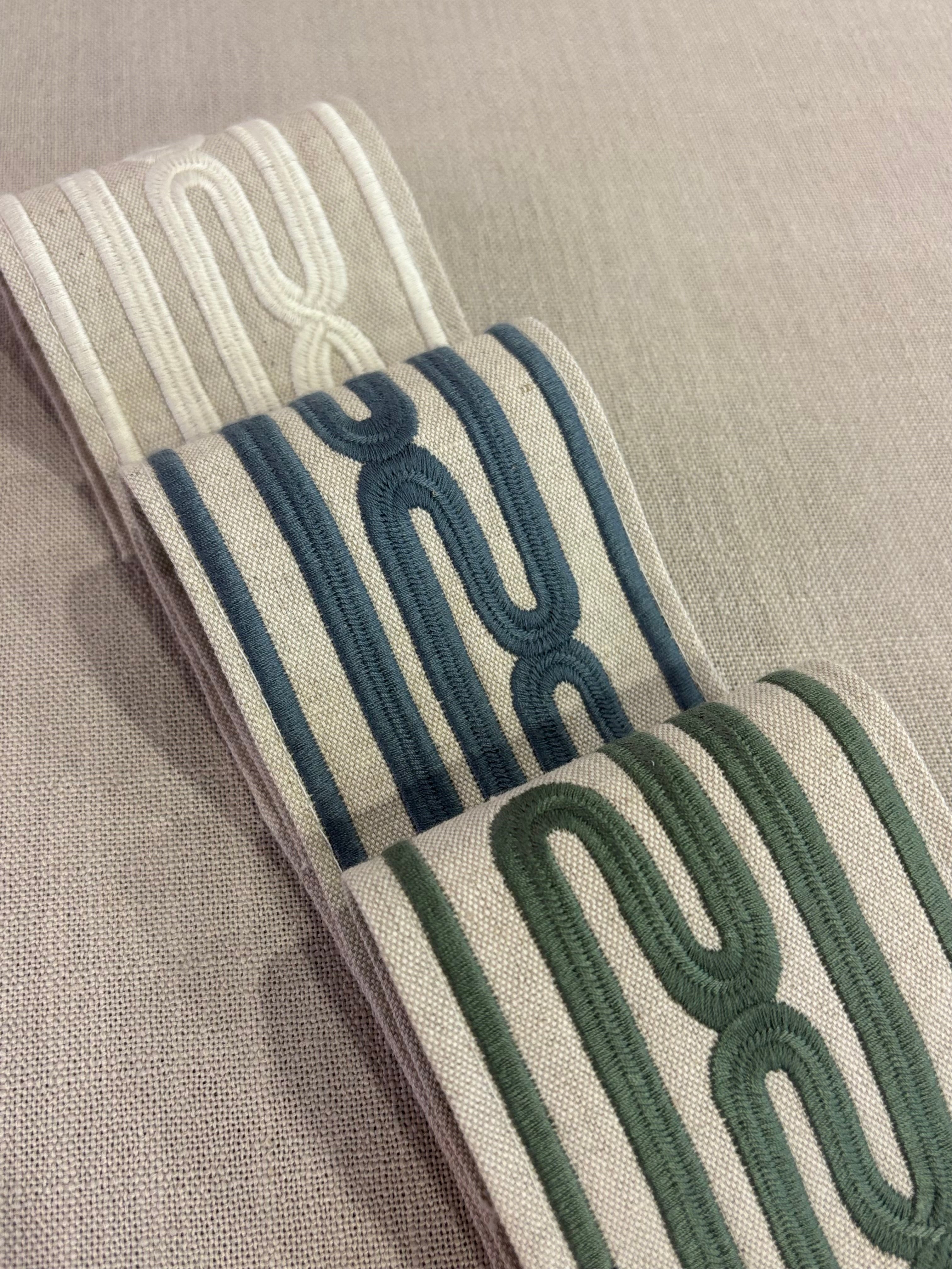 Roman Blinds with Rollo Trim in Celadon Green