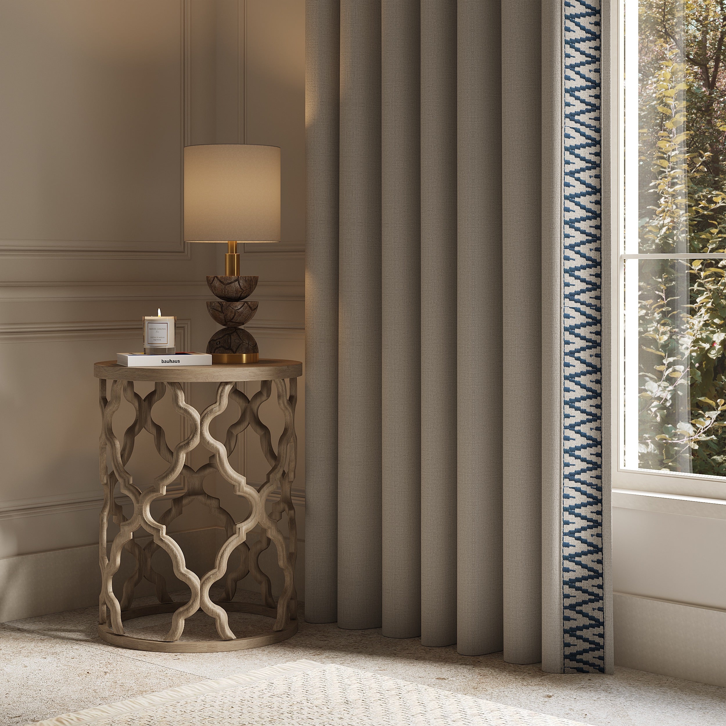 Curtains with YaYa Trim in Squadron Blue