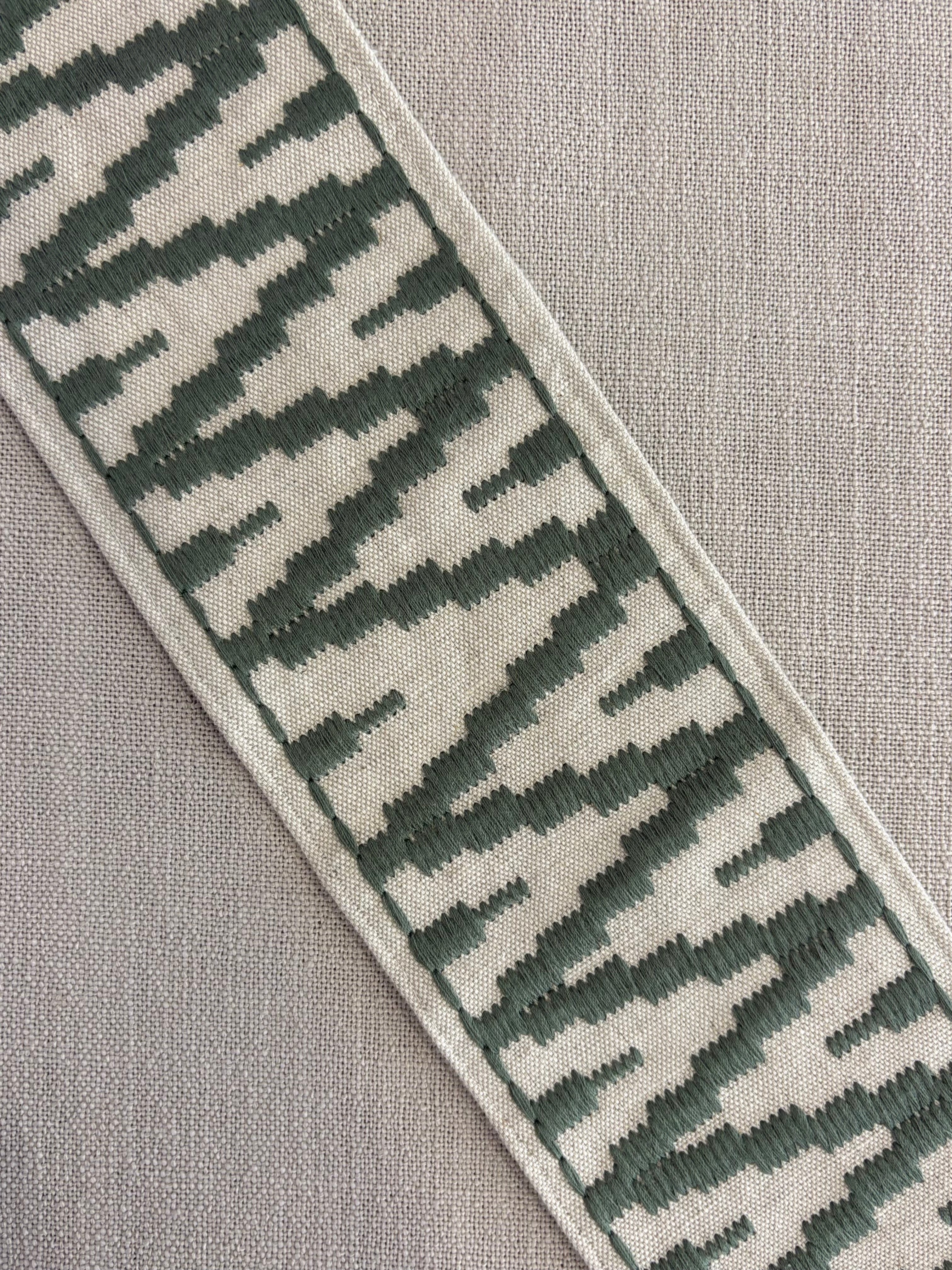 Roman Blinds with Yaya Trim in Celadon Green