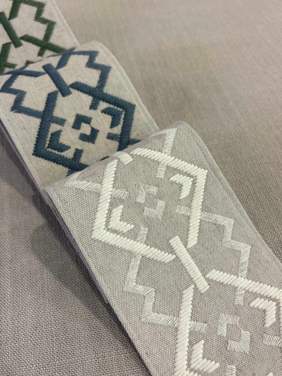 Roman Blinds with Croix Trim in Nimbus White