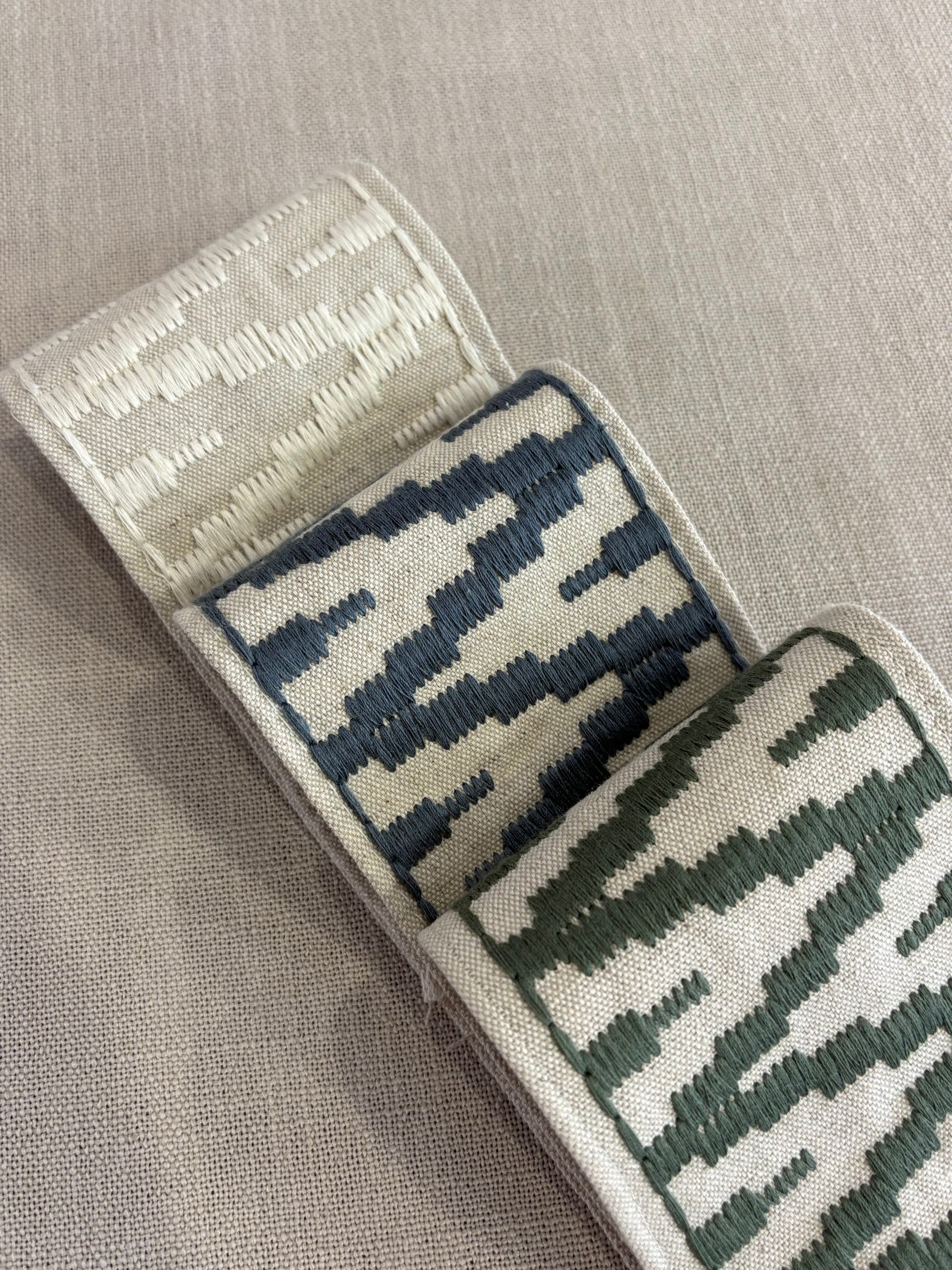 Roman Blinds with YaYa Trim in Nimbus White