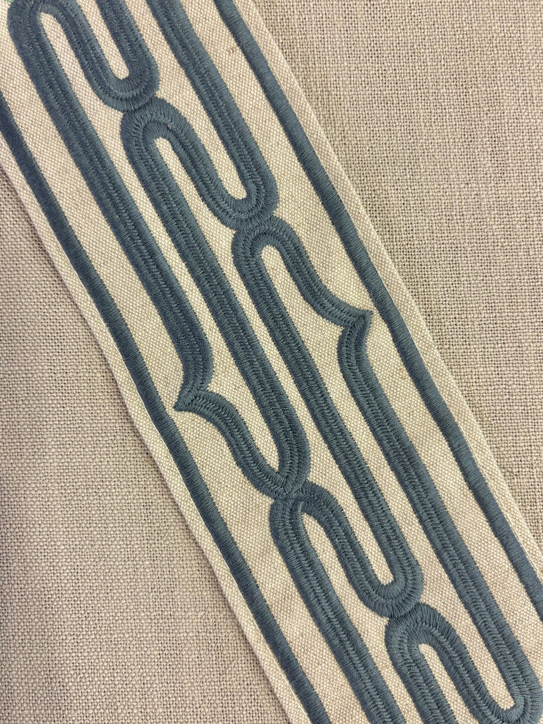 Curtains with Rollo Trim in Squadron Blue