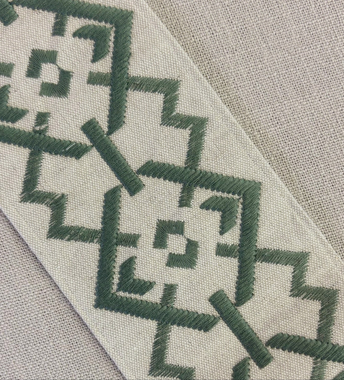 Curtains with Croix Trim in Celadon Green - Single