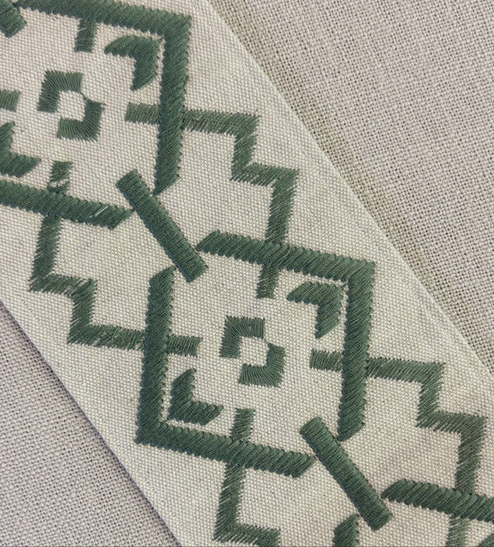 Roman Blinds with Croix Trim in Celadon Green